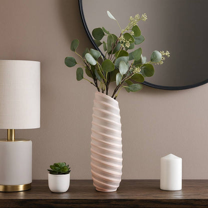 Decorative Vase - Ivory Glass Tall Ribbed Silhouette, 15 in.