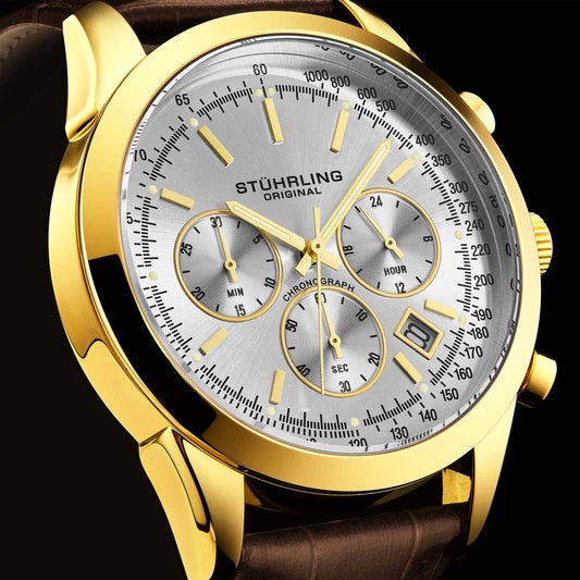 Stuhrling Original Rialto Men's Quartz Chronograph Watch, Gold-Tone Case