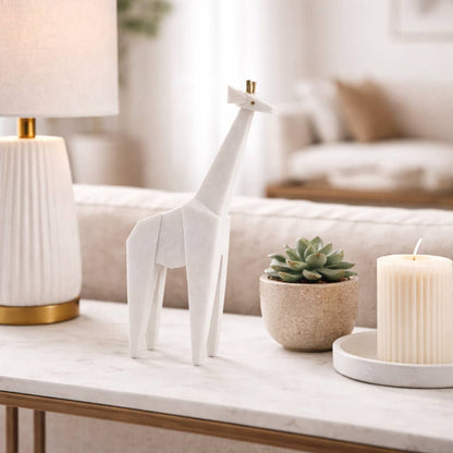 Decorative Sculpture - White Resin Tabletop Giraffe, 16 in.