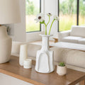 Decorative Vase - White Ceramic Sleek Short Design, 13 in.