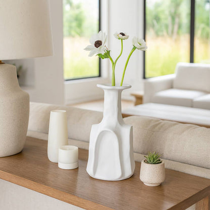 Decorative Vase - White Ceramic Sleek Short Design, 13 in.