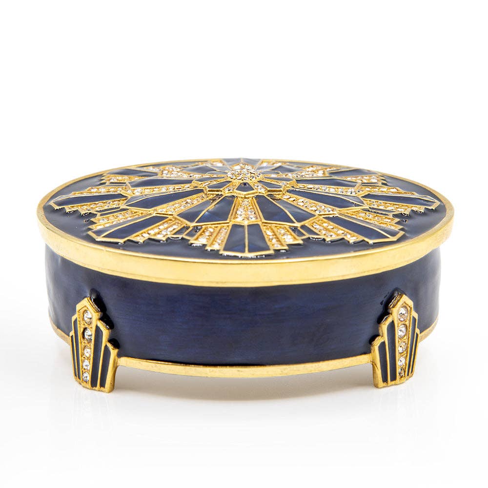 Jay Strongwater Art Deco - Delft Garden Decorative Box, Blue Crystal Enamel Gold-Finished
