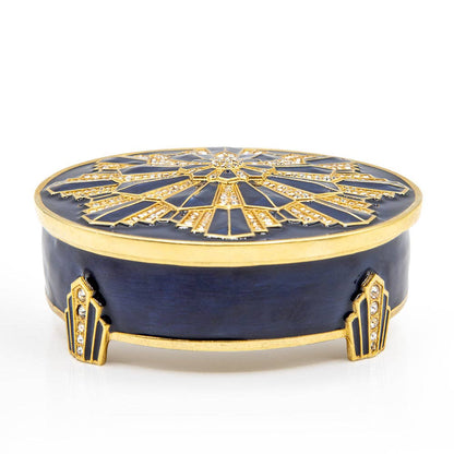 Jay Strongwater Art Deco - Delft Garden Decorative Box, Blue Crystal Enamel Gold-Finished