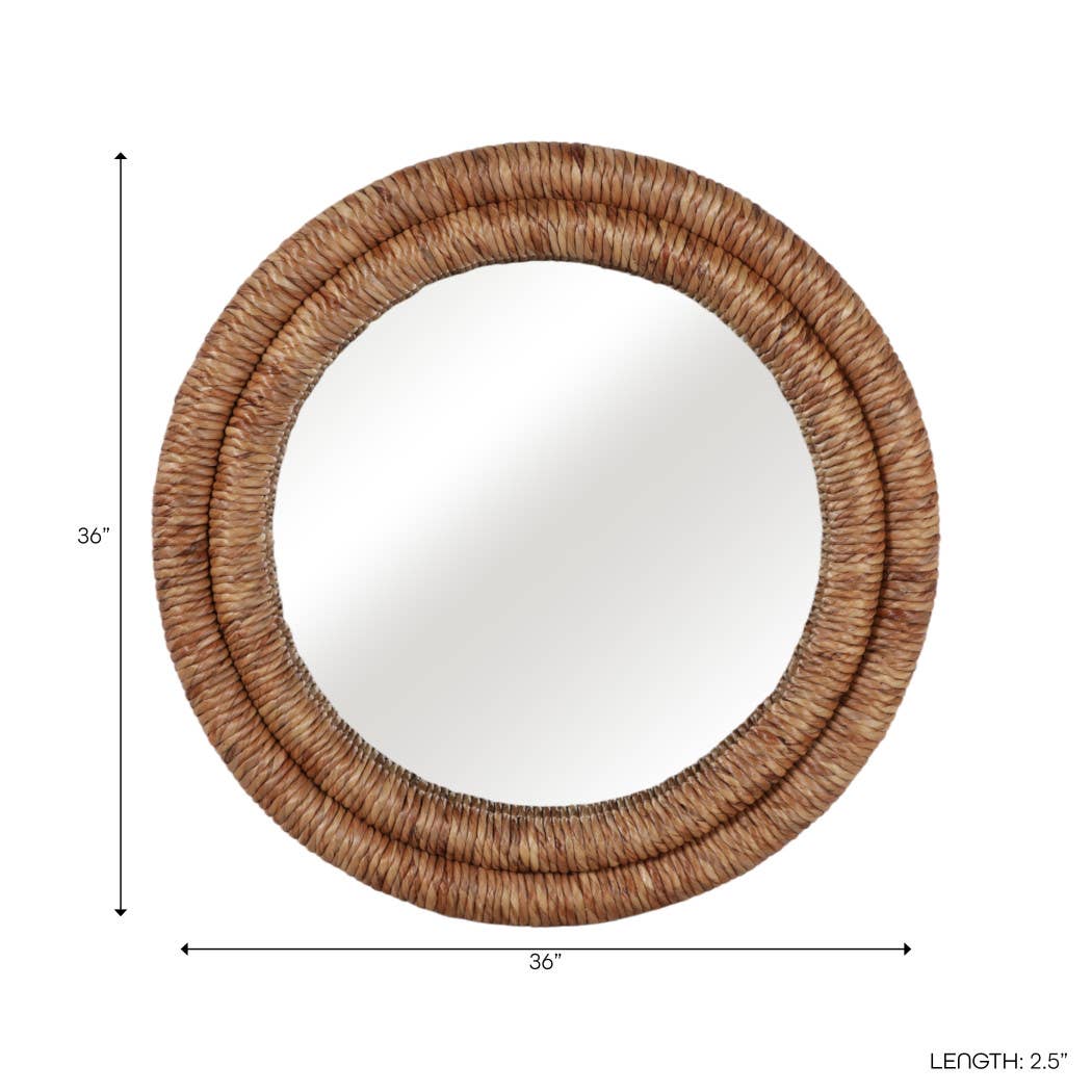 Wall Mirror - Brown Woven Banana Leaf Framed, 37 in.