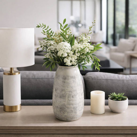 Decorative Vase - Gray Ceramic Stylish Finish, 16 in.