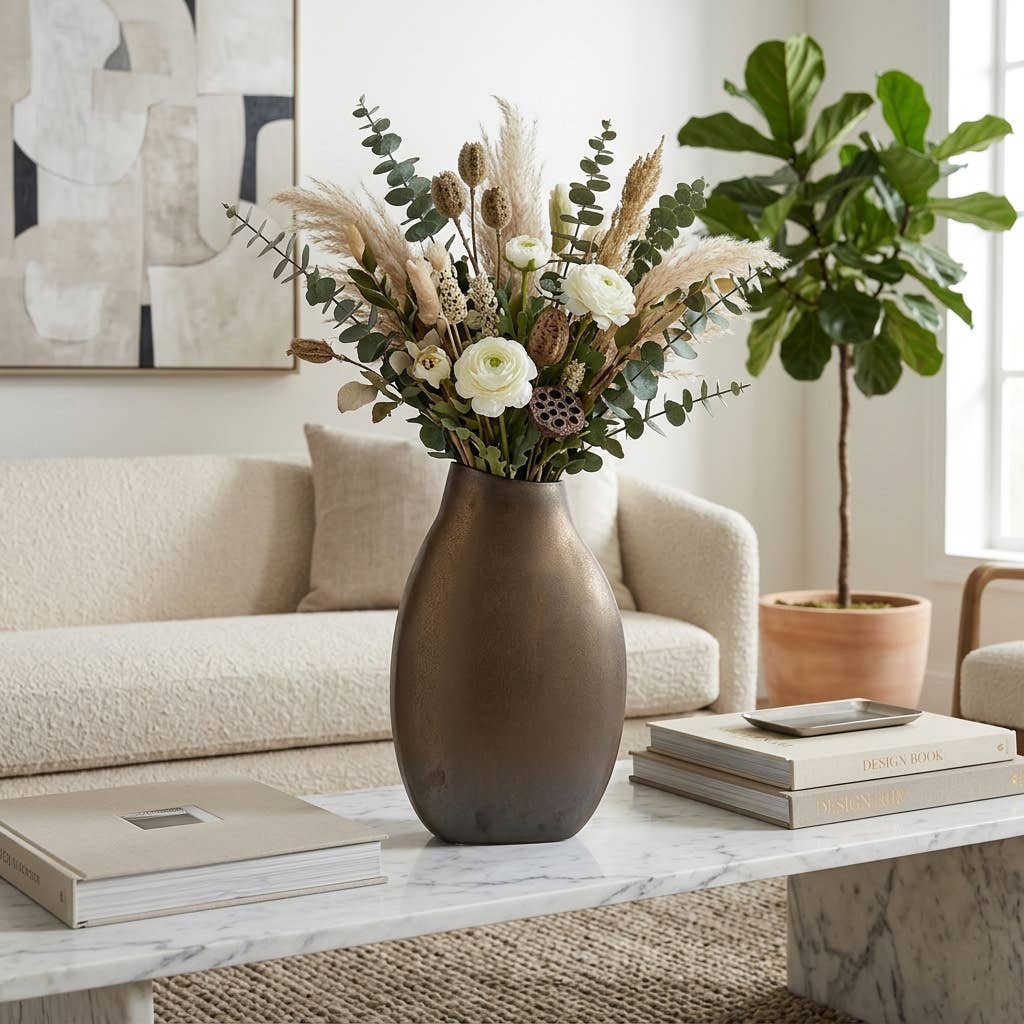 Decorative Vase - Bronze Ceramic Modern Oval Large, 16 in.