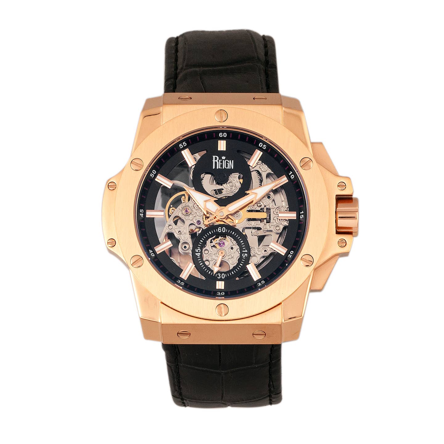 Reign Commodus Men's Automatic Skeleton Leather Watch