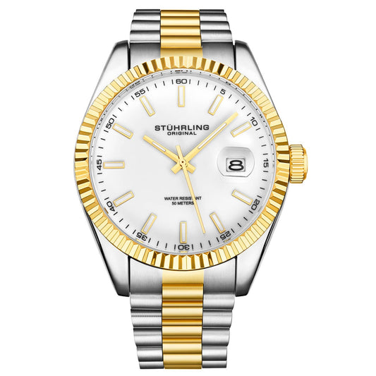 Stuhrling Original Lineage Men's Quartz Classic Watch, 42mm, White Dial, Gold-Tone Bracelet