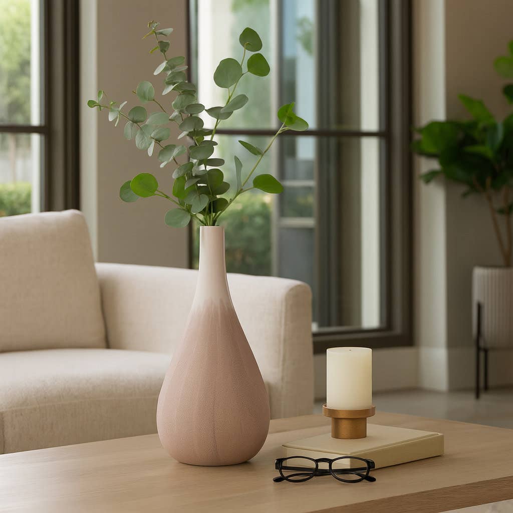 Decorative Vase - Pink Ceramic in Earth Tones, 16 in.