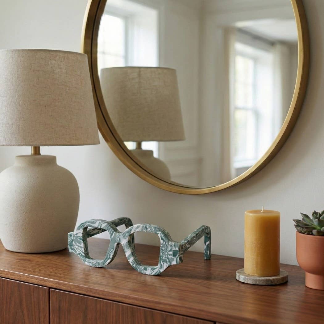 Decorative Sculpture - Green Stone Eyeglasses Shaped, 9 in.