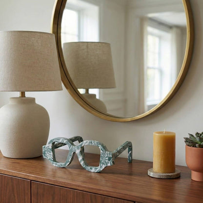 Decorative Sculpture - Green Stone Eyeglasses Shaped, 9 in.