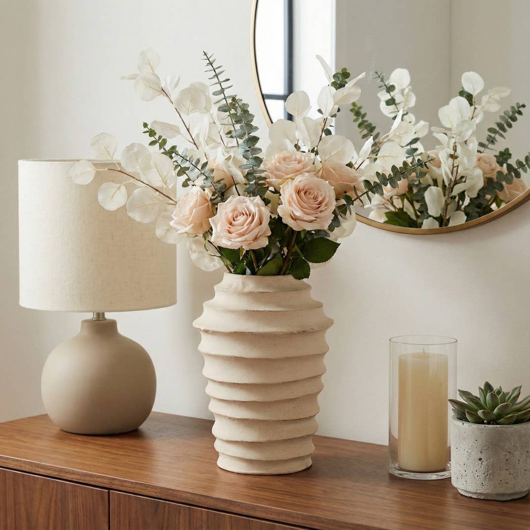 Decorative Floor Vase - Ivory Ecomix Textured Ribbed, 14 in.