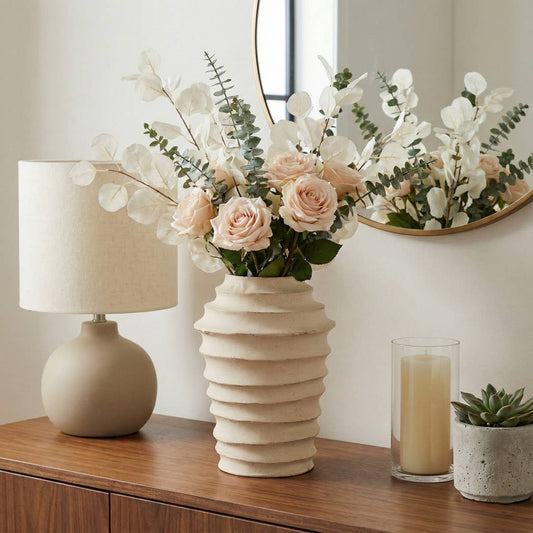 Decorative Floor Vase - Ivory Ecomix Textured Ribbed, 14 in.