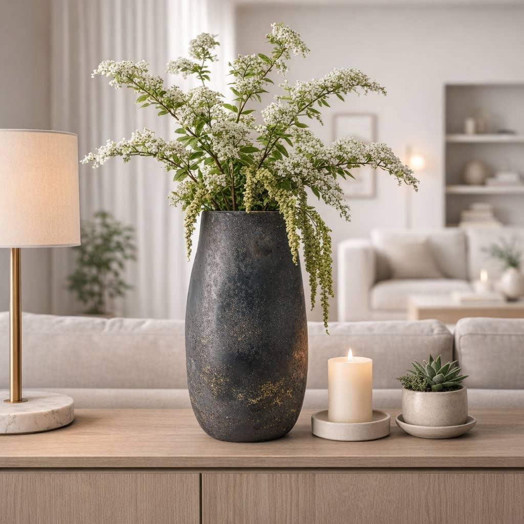 Decorative Vase - Black Ceramic Organic Sculpted, 15 in.