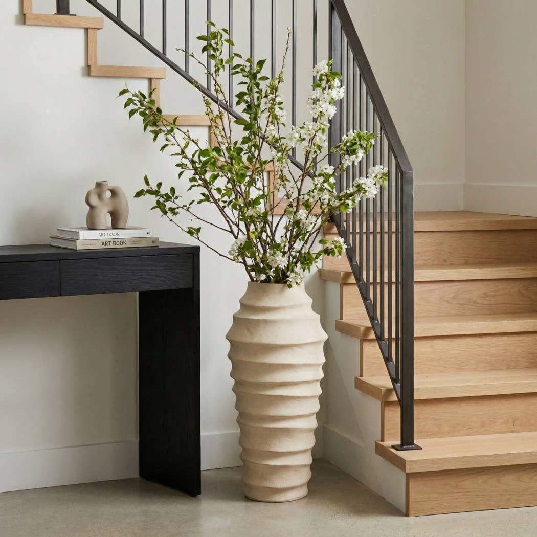 Decorative Floor Vase - Ivory Ecomix Textured Ribbed, 28 in.