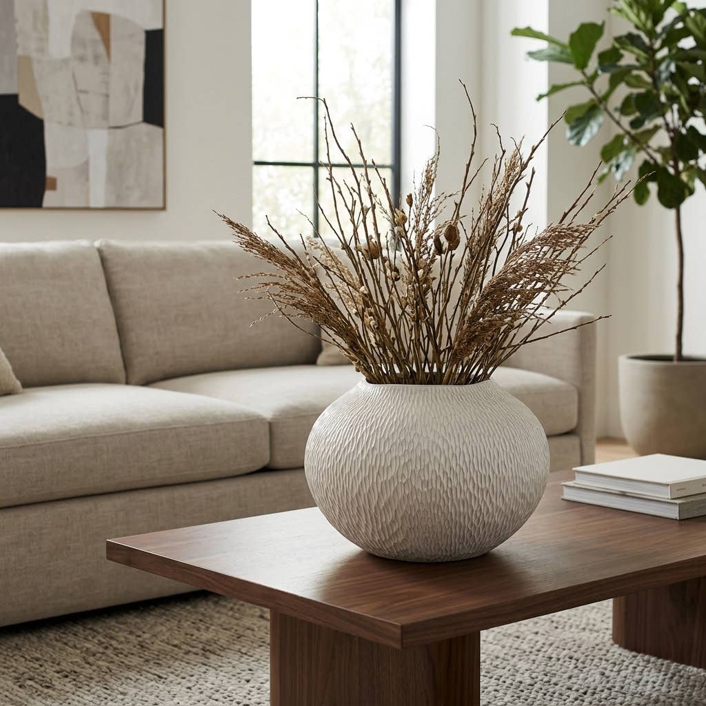 Decorative Bowl - White Earthenware Round Large, 15 in.