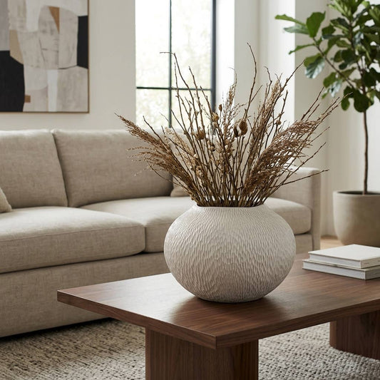 Decorative Bowl - White Earthenware Round Large, 15 in.