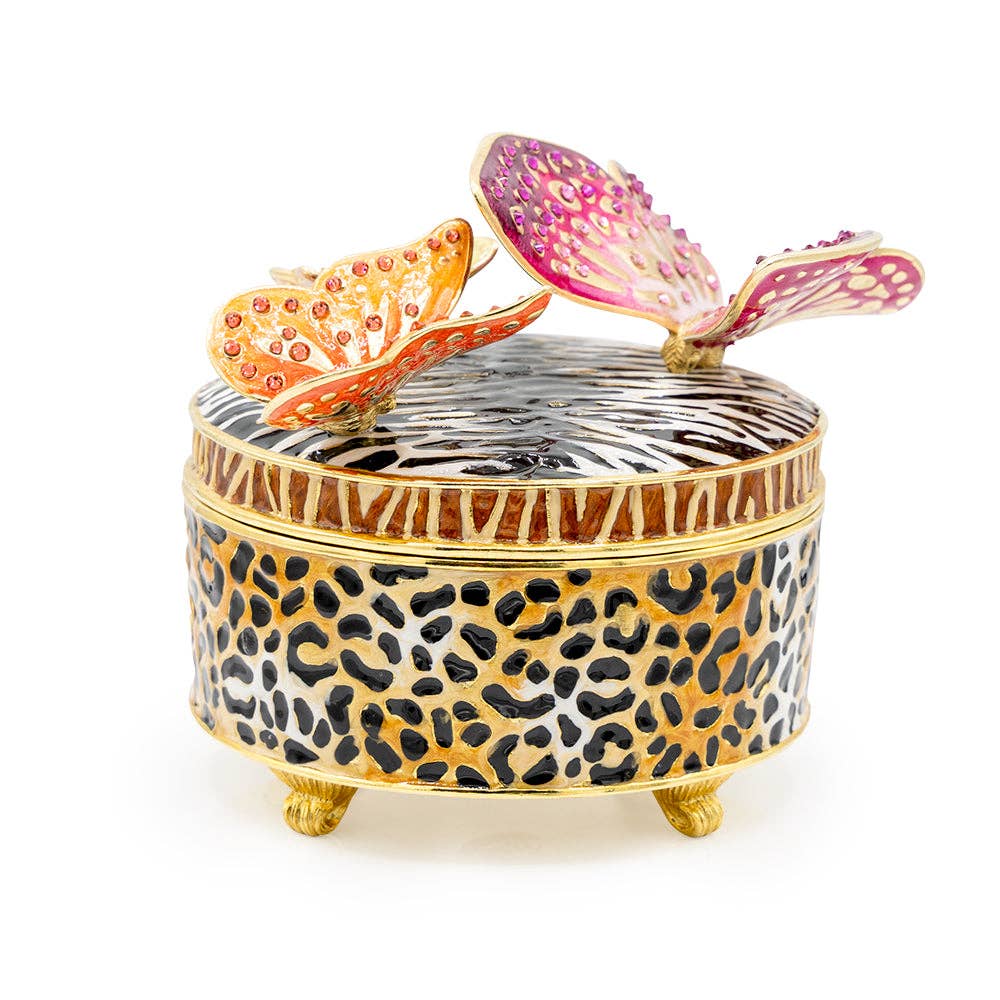 Jay Strongwater Zaya Jungle with Butterflies Decorative Box, Gold Butterfly Crystal Enamel Gold-Finished