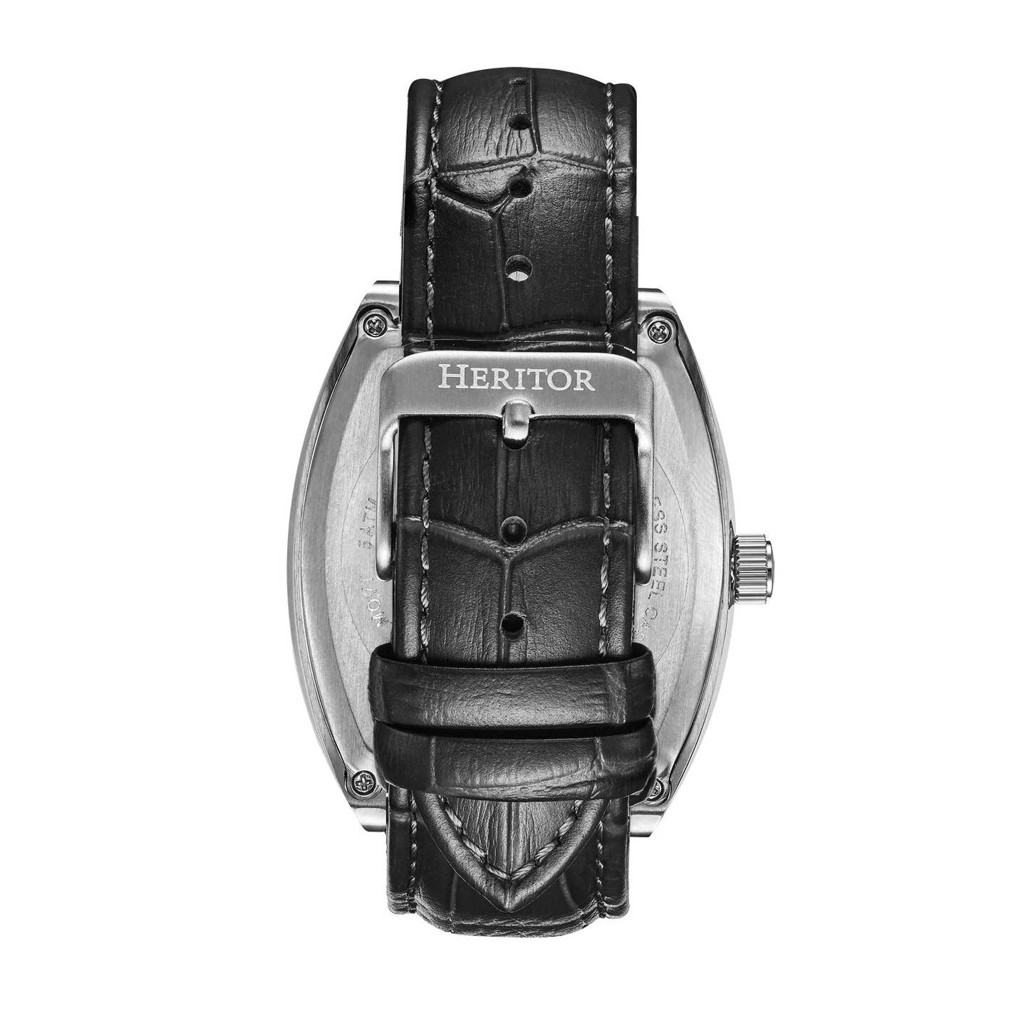Heritor Masterson Men's Automatic Semi-Skeleton Leather Watch, Silver/Black