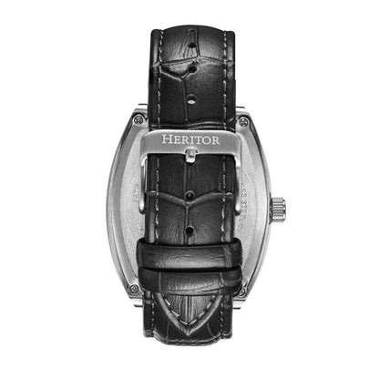 Heritor Masterson Men's Automatic Semi-Skeleton Leather Watch, Silver/Black