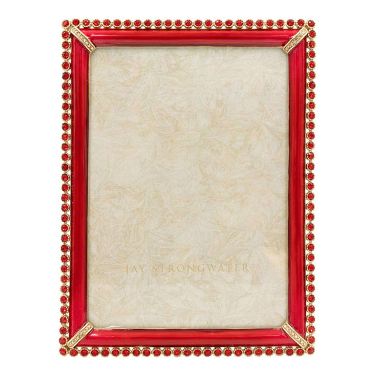 Jay Strongwater Lucas Stone Edge Rose 5" x 7" Crystal Enamel Picture Frame, Ruby