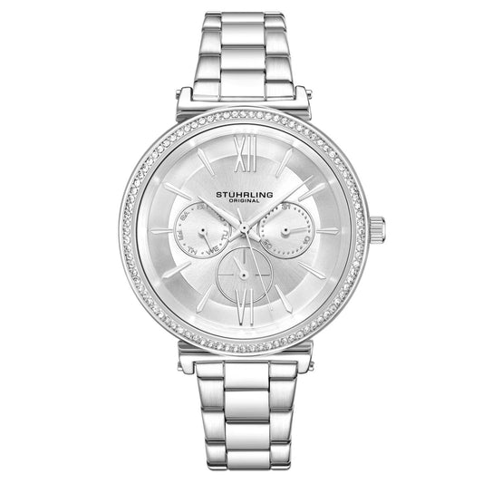 Stuhrling Original Aria 3908 Women's Quartz Watch, 40mm, Silver Dial, Silver-Tone Stainless Steel Bracelet, Multifunction Display