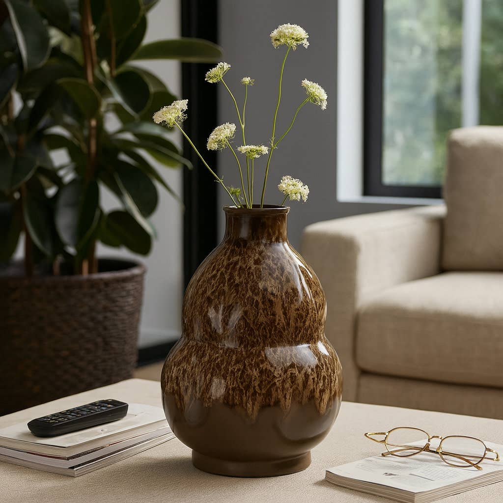 Decorative Vase - Brown Ceramic Rustic Glazed, 16 in.