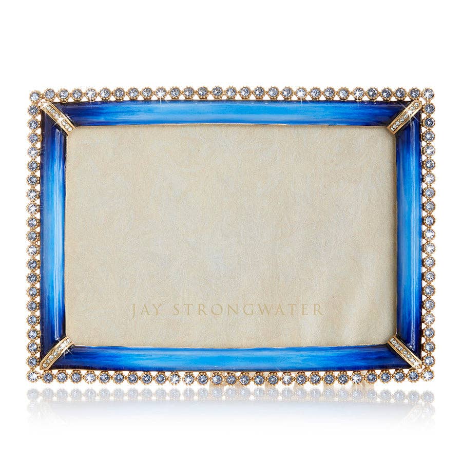 Jay Strongwater Lorraine Stone Edge 4" x 6" Crystal Enamel Picture Frame, Lapis