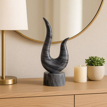 Decorative Sculpture - Gray Marble Carved Curved, 12 in.