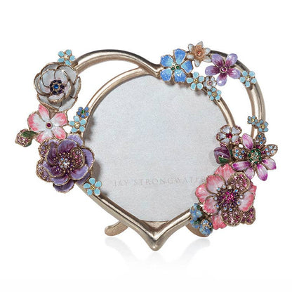 Jay Strongwater Prem Round Heart Bouquet Floral Swarovski Crystal Enamel Picture Frame, Flora