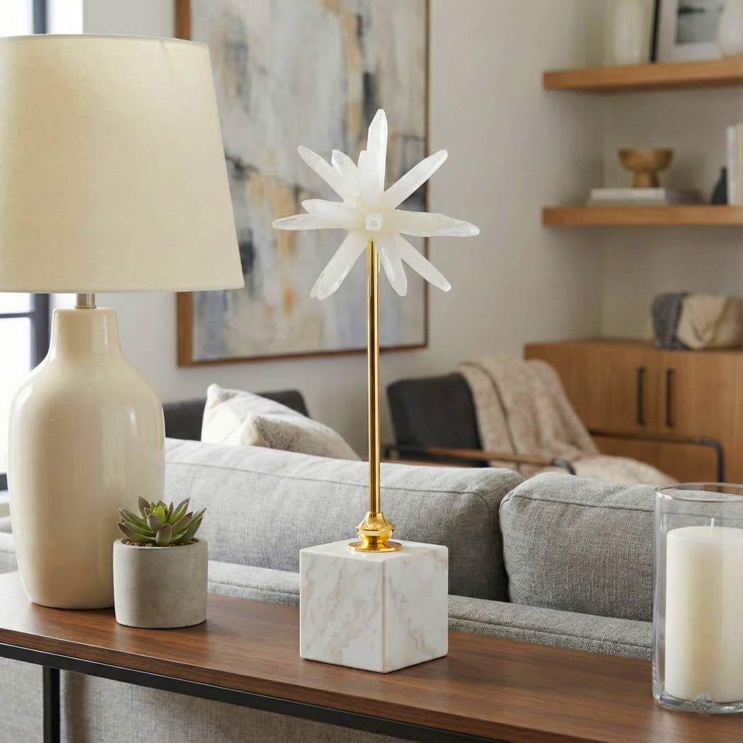 Sculpture - White Metal Starburst Crystal-Inspired, 17 in.