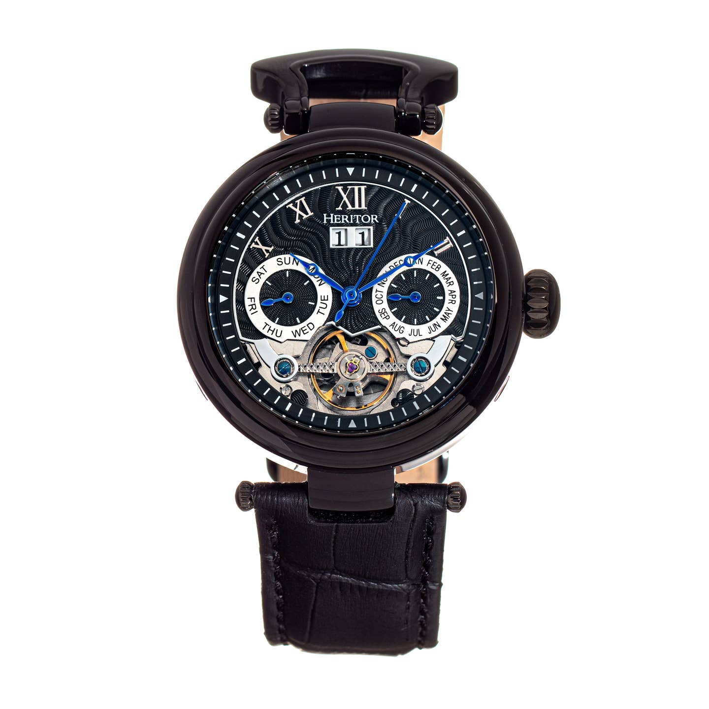 Heritor Ganzi Men's Automatic Semi-Skeleton Leather Watch, Style HERHR3307