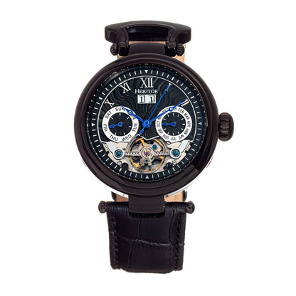 Heritor Ganzi Men's Automatic Semi-Skeleton Leather Watch, Style HERHR3307