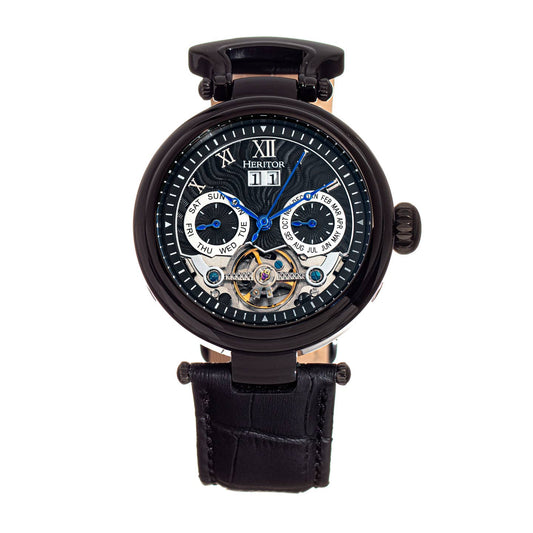Heritor Ganzi Men's Automatic Semi-Skeleton Leather Watch, Style HERHR3307