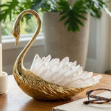 Decorative Object - Gold Metal Swan with Crystal Stone, 6 in