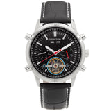 Authentic Heritor Wilhelm Men's Automatic Semi-Skeleton Leather Watch, Black