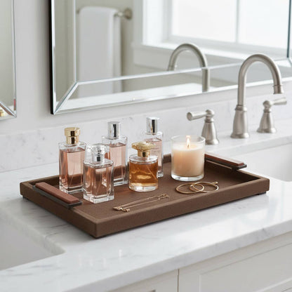 Decorative Tray - Brown Metal with Gold Gemstone, 19 in.