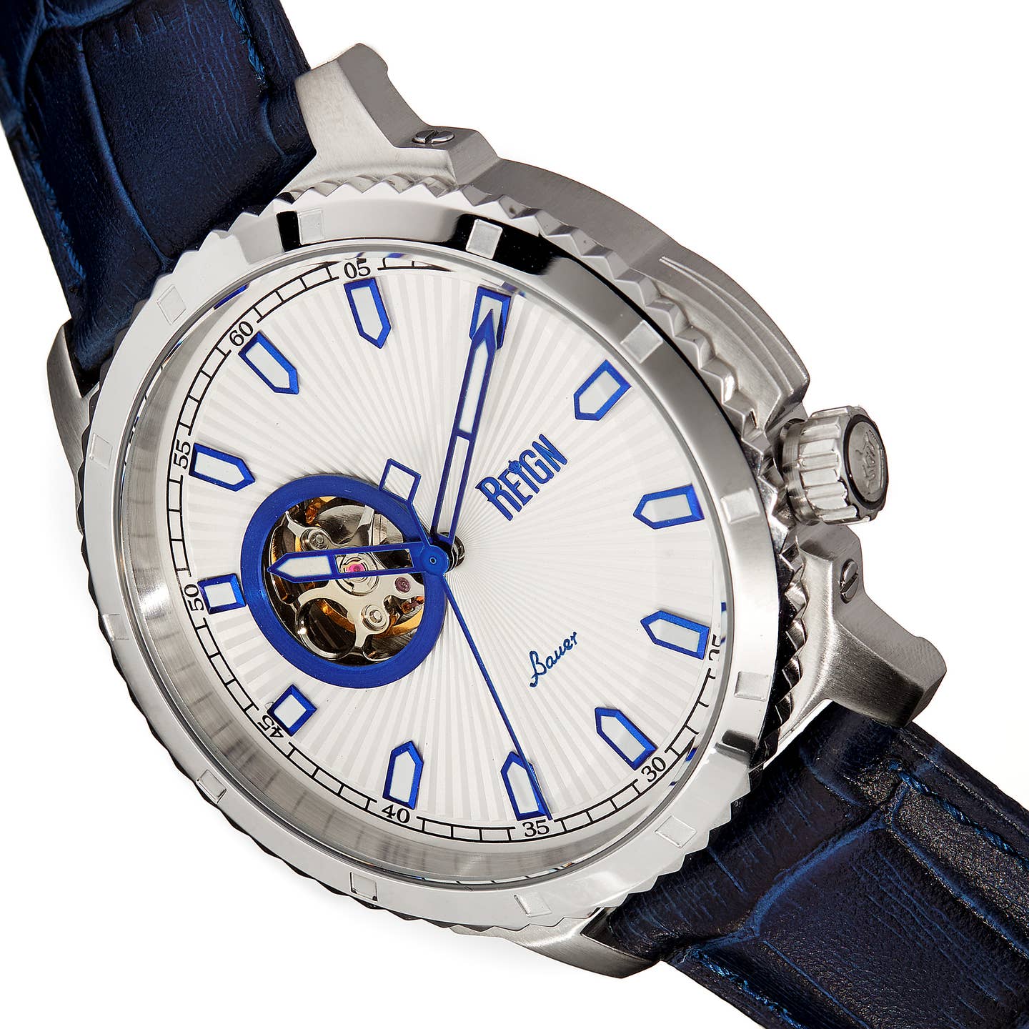 Reign Bauer Men's Automatic Semi-Skeleton Leather Watch