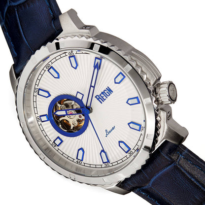 Reign Bauer Men's Automatic Semi-Skeleton Leather Watch