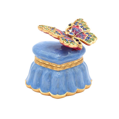Jay Strongwater Emma Mini Butterfly and Heart Decorative Box, Blue Crystal Enamel Gold-Finished