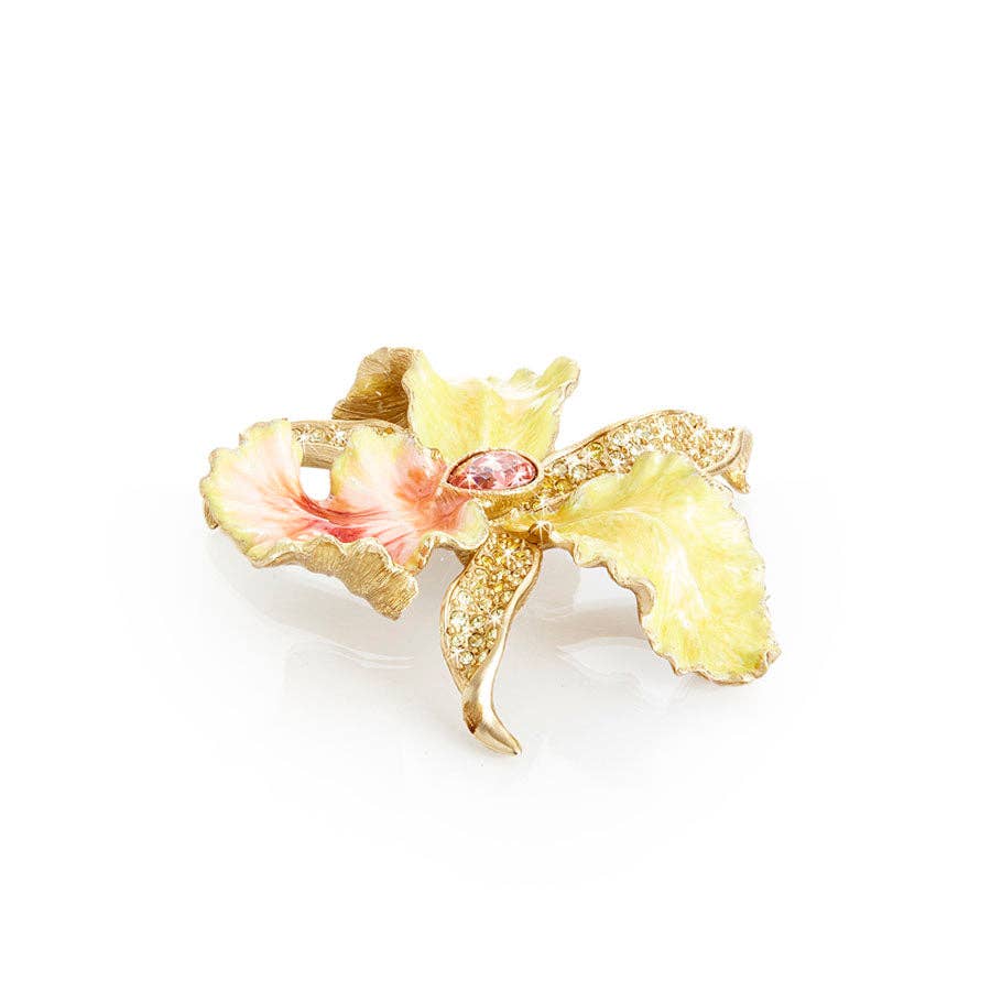Jay Strongwater Leya Orchid Table Rose Swarovski Crystal Enamel Gold-Finished Tabletop Object