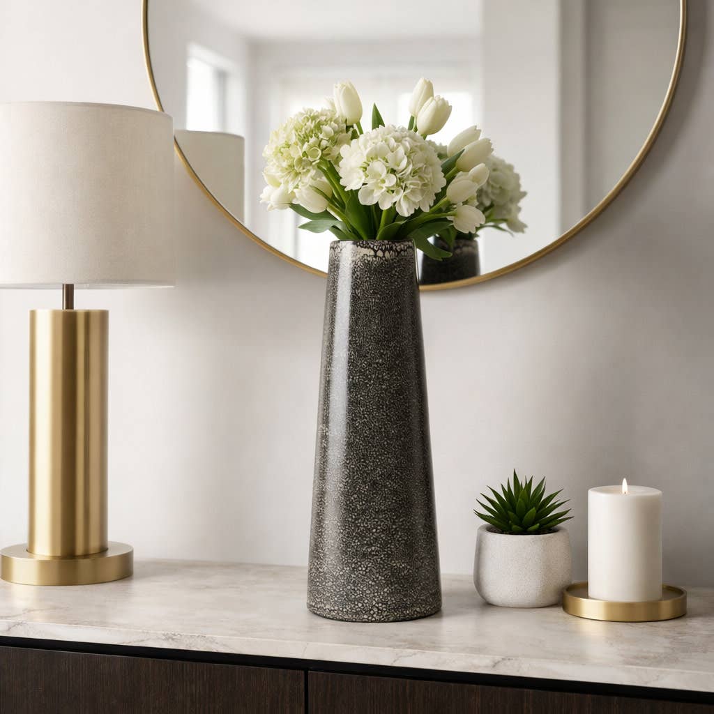 Decorative Vase - Black Ceramic Textured Two-Tone, 20 in.