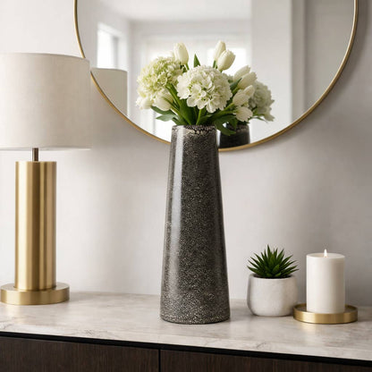 Decorative Vase - Black Ceramic Textured Two-Tone, 20 in.