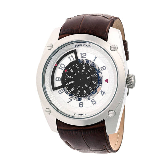 Heritor Daniels Men's Automatic Semi-Skeleton Leather Watch, Silver