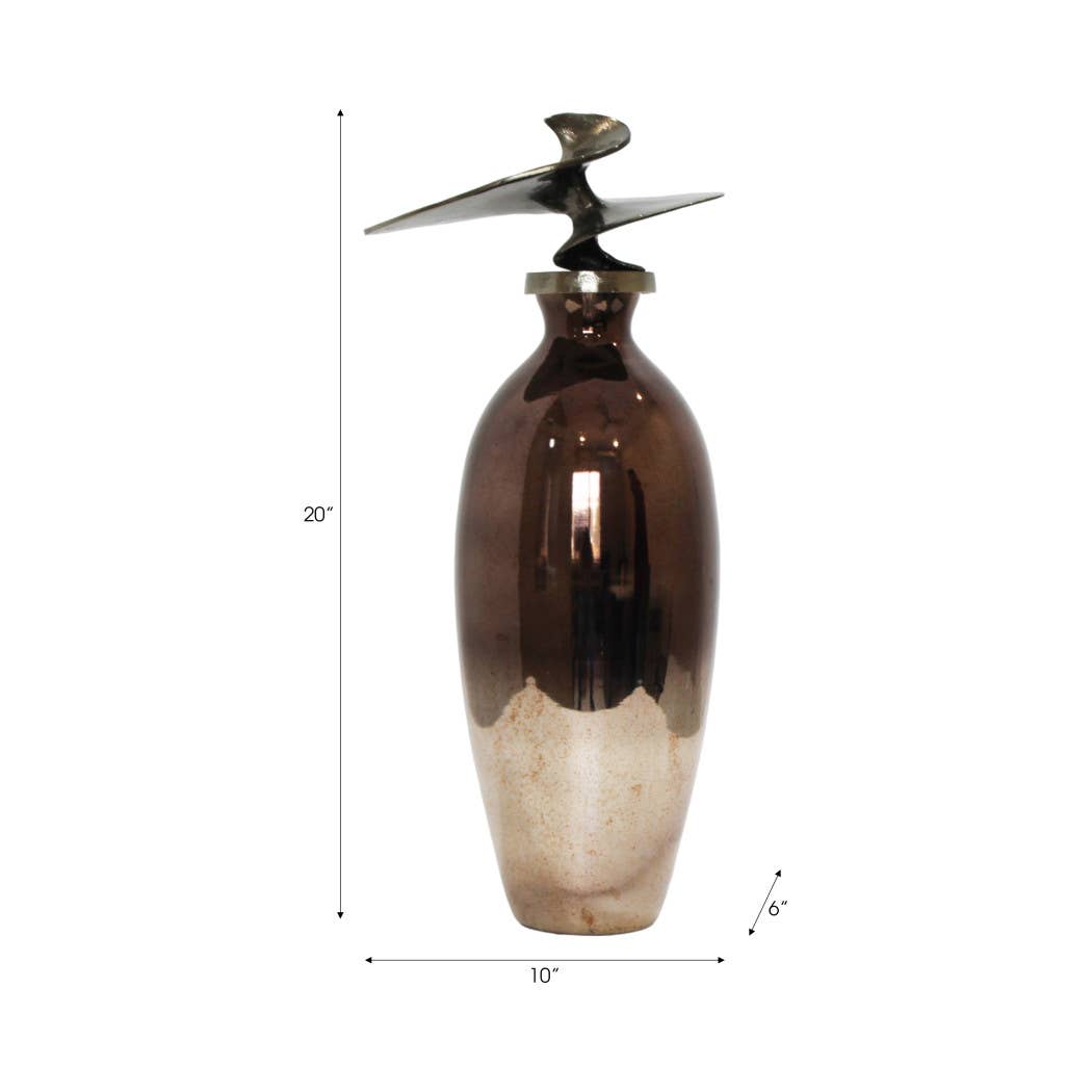 Decorative Bottle - Bronze Glass with Metal Topper, 20 in.