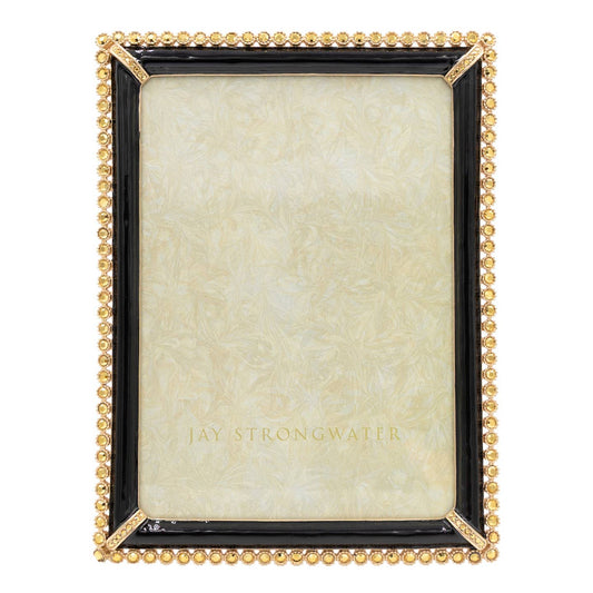 Jay Strongwater Lucas Stone Edge 5" x 7" Crystal Enamel Picture Frame, Black