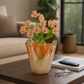 Decorative Vase - Orange Glass Artisan Blown Ruffled, 9 in.