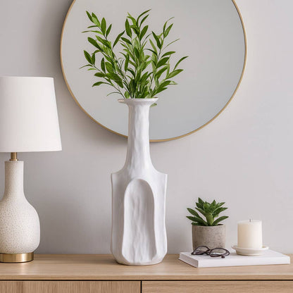 Decorative Vase - White Ceramic Sleek Large Design, 22 in.
