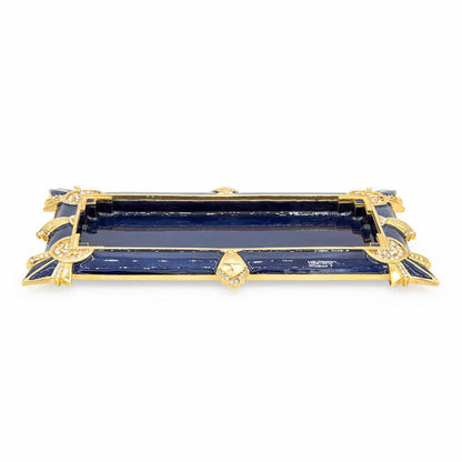 Jay Strongwater Charles Art Deco Crystal Enamel Gold-Finished Decorative Tray, Delft Garden