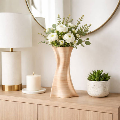 Decorative Vase - Tan Porcelain 3D Printed Textured, 15 in.